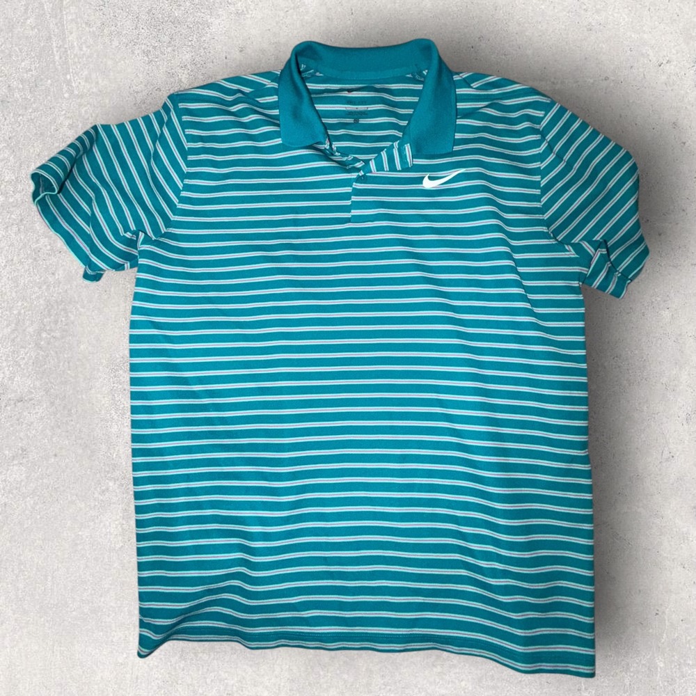 Nike Golf Dri-FIT Polo Shirt Mens Large Teal Pink Striped Short Sleeve DH0762